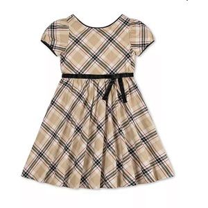 Hope & Henry Girls' Puff Sleeve Party Dress with Velvet Trim, Kids
